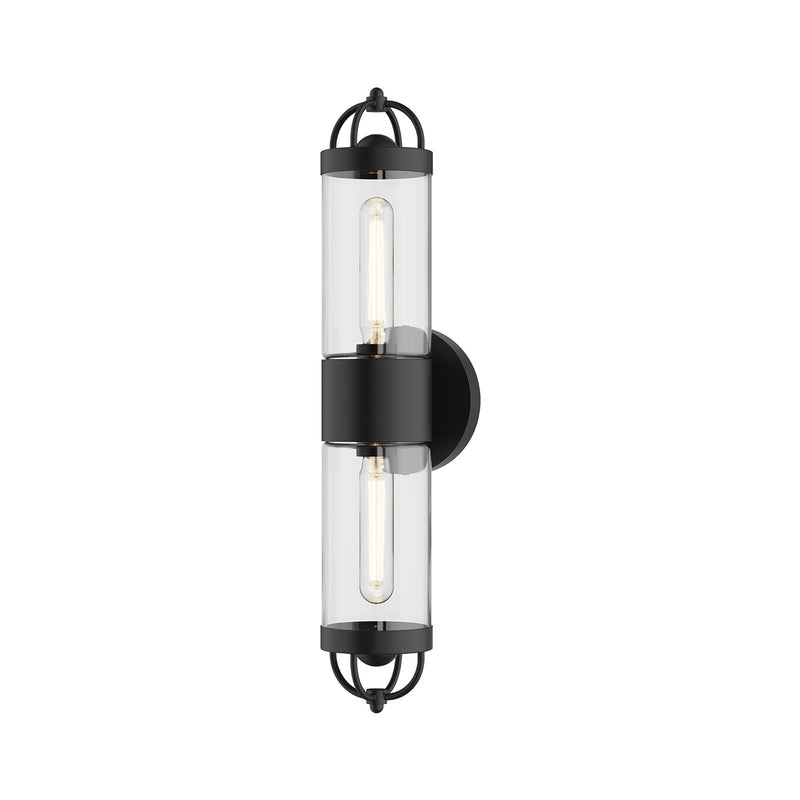 Kuzco Lancaster 2-Light 21in Wall Vanity | Vintage Modern Matte Black Steel and Clear Glass | Bathroom & Hallway Accent | Model WV461102MB