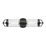 Kuzco Lancaster 2-Light 21in Wall Vanity | Vintage Modern Matte Black Steel and Clear Glass | Bathroom & Hallway Accent | Model WV461102MB
