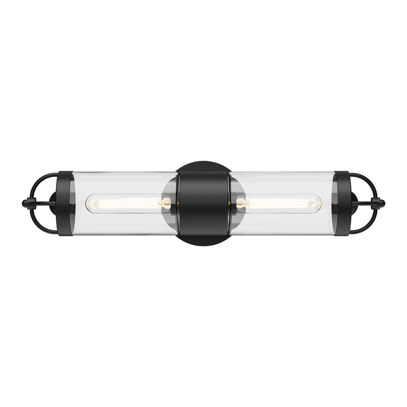 Kuzco Lancaster 2-Light 21in Wall Vanity | Vintage Modern Matte Black Steel and Clear Glass | Bathroom & Hallway Accent | Model WV461102MB