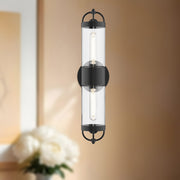 Kuzco Lancaster 2-Light 21in Wall Vanity | Vintage Modern Matte Black Steel and Clear Glass | Bathroom & Hallway Accent | Model WV461102MB