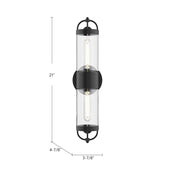 Kuzco Lancaster 2-Light 21in Wall Vanity | Vintage Modern Matte Black Steel and Clear Glass | Bathroom & Hallway Accent | Model WV461102MB