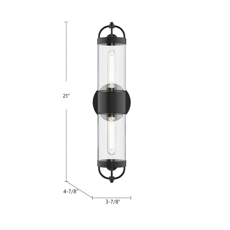 Kuzco Lancaster 2-Light 21in Wall Vanity | Vintage Modern Matte Black Steel and Clear Glass | Bathroom & Hallway Accent | Model WV461102MB