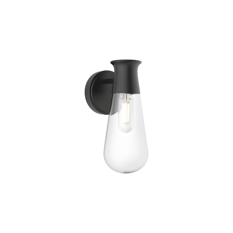 Kuzco Marcel 1-Light Wall Sconce | Modern Matte Black Steel and Clear Glass | Bathroom Vanity & Outdoor Covered Patio | Model WV464001MB