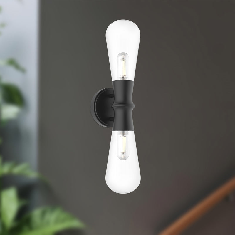 Kuzco Marcel 2-Light 5in Vanity Light | Modern Matte Black Steel and Clear Glass | Bathroom & Powder Room | 5.12 x 21.38 in | Model WV464002MB