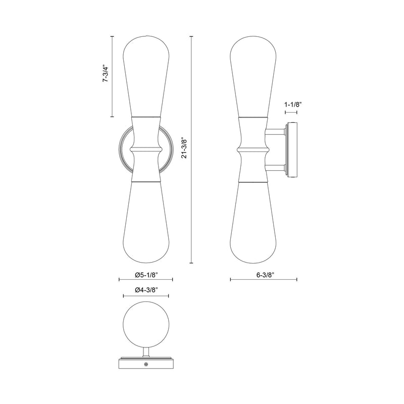 Kuzco Marcel 2-Light 5in Vanity Light | Modern Matte Black Steel and Clear Glass | Bathroom & Powder Room | 5.12 x 21.38 in | Model WV464002MB