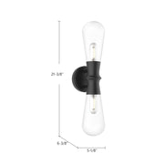 Kuzco Marcel 2-Light 5in Vanity Light | Modern Matte Black Steel and Clear Glass | Bathroom & Powder Room | 5.12 x 21.38 in | Model WV464002MB