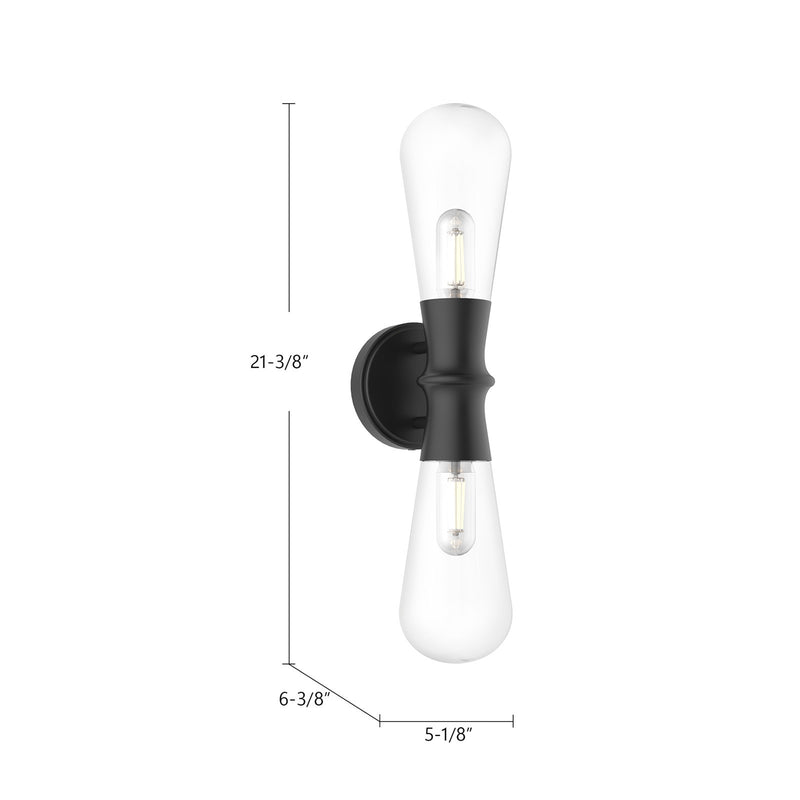 Kuzco Marcel 2-Light 5in Vanity Light | Modern Matte Black Steel and Clear Glass | Bathroom & Powder Room | 5.12 x 21.38 in | Model WV464002MB