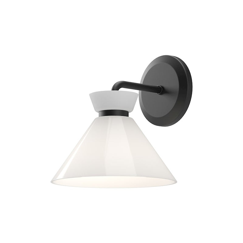 Kuzco Halston 8in 1-Light Wall Vanity | Glossy Opal Glass Matte Black | Bathrooms & Powder Rooms | 8 x 8.75 x 8.62 in | Model WV470108MBGO