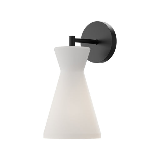 Alora Mood Betty 1-Light 6in Wall Vanity | Mid-Century Matte Black Steel and Opal Glass | Bathroom & Powder Room | 13in H, Damp | Model WV473706MBOP