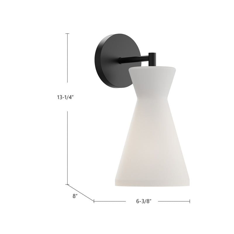 Alora Mood Betty 1-Light 6in Wall Vanity | Mid-Century Matte Black Steel and Opal Glass | Bathroom & Powder Room | 13in H, Damp | Model WV473706MBOP