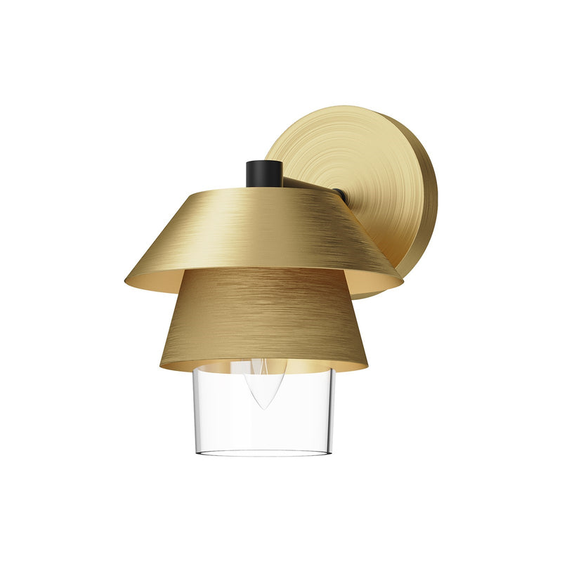 Kuzco Tetsu 6in 1-Light Wall Sconce | Japandi Brushed Gold Steel and Clear Glass | Bathroom Vanity & Hallway | Model WV475106BGCL
