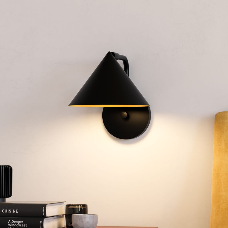 Kuzco Remy 1-Light 8in Vanity Light | Modern Matte Black Steel with Gold Interior Shade | Bathroom & Powder Room | 7.75 x 8.38 in | Model WV485007MB