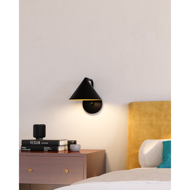 Kuzco Remy 1-Light 8in Vanity Light | Modern Matte Black Steel with Gold Interior Shade | Bathroom & Powder Room | 7.75 x 8.38 in | Model WV485007MB
