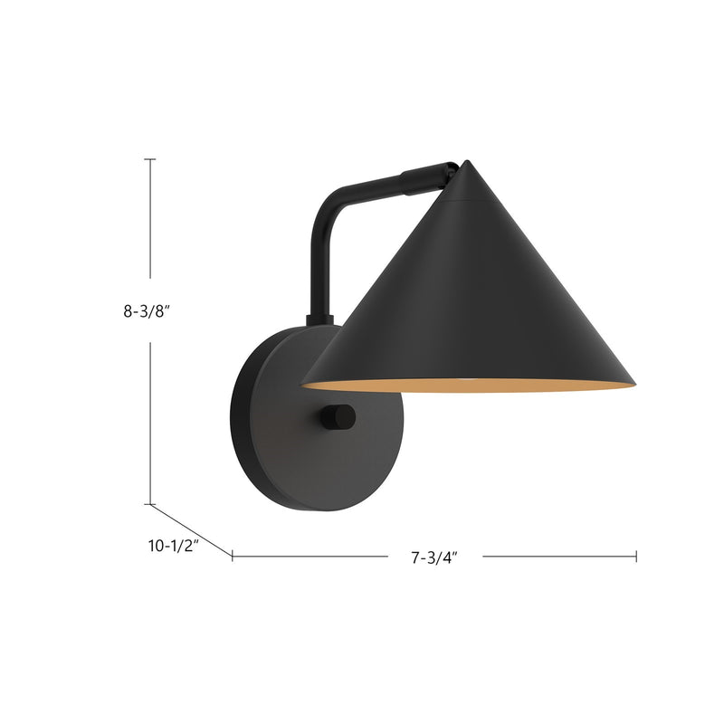 Kuzco Remy 1-Light 8in Vanity Light | Modern Matte Black Steel with Gold Interior Shade | Bathroom & Powder Room | 7.75 x 8.38 in | Model WV485007MB