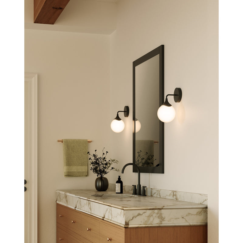 Kuzco Alora Mood Nouveau 12in 1-Light Vanity Light | Art Deco Matte Black and Opal Glass | Bathroom & Powder Room | 6 x 11 x 7 in | Model WV505106MBOP