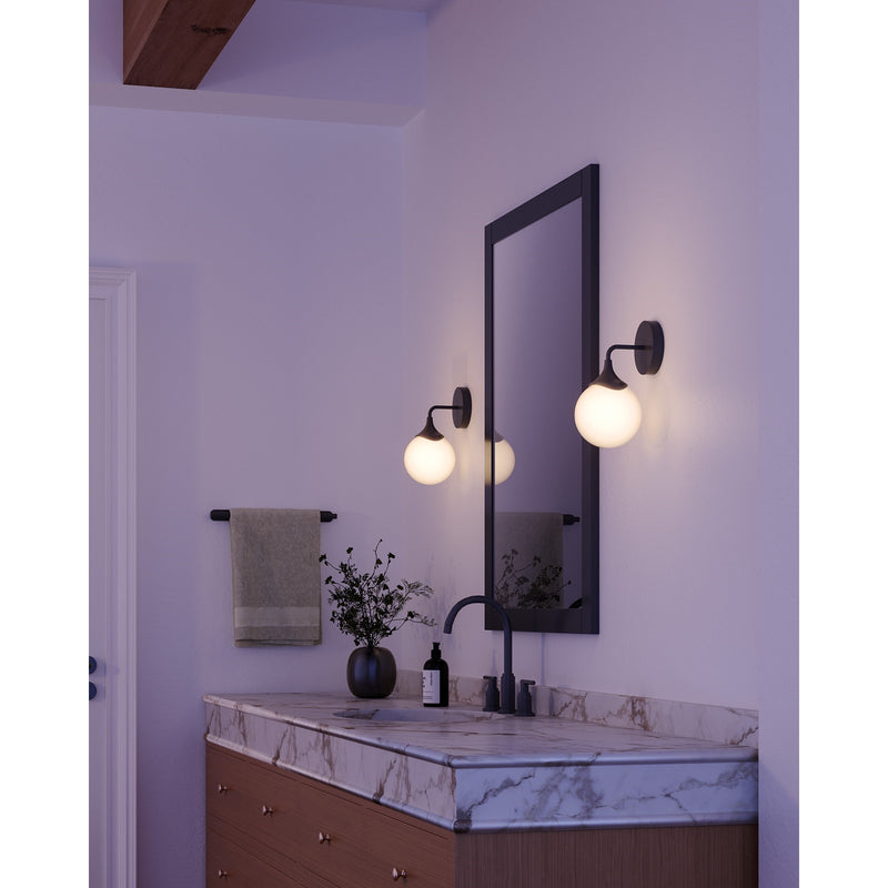 Kuzco Alora Mood Nouveau 12in 1-Light Vanity Light | Art Deco Matte Black and Opal Glass | Bathroom & Powder Room | 6 x 11 x 7 in | Model WV505106MBOP