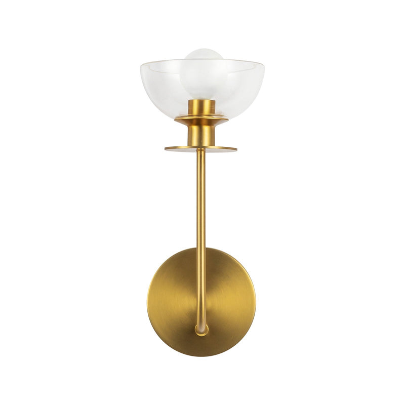 Kuzco Sylvia 1-Light 5in Wall Vanity | Modern Brushed Gold Steel and Clear Glass | Bathroom & Powder Room | Damp Rated, 60W E12 | Model WV515205BGCL