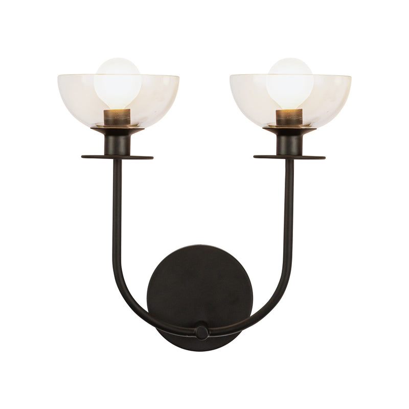 Alora Mood Sylvia 12in 2-Light Wall Vanity | Modern Matte Black and Clear Glass | Bathroom & Powder Room | 60W E12 | Model WV515212MBCL