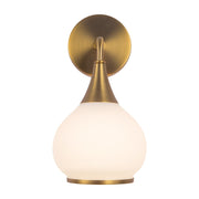 Alora Mood Hazel 1-Light 6in Wall Sconce | Aged Gold and Opal Matte Glass | Bathroom & Powder Room Vanity Light | 60W E26 Damp | Model WV524006AGOP