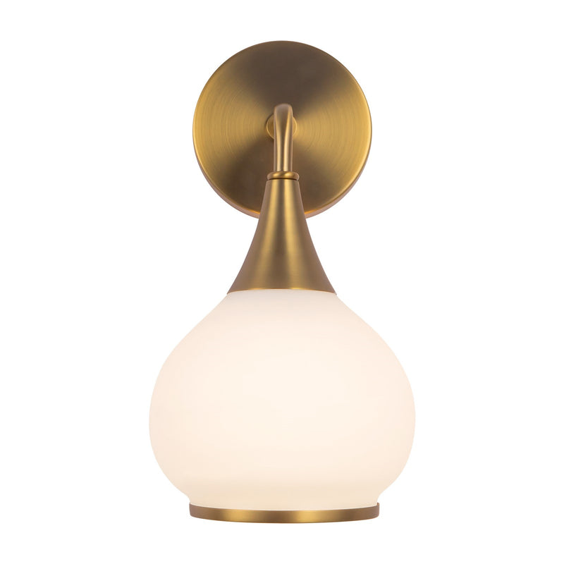 Alora Mood Hazel 1-Light 6in Wall Sconce | Aged Gold and Opal Matte Glass | Bathroom & Powder Room Vanity Light | 60W E26 Damp | Model WV524006AGOP