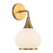 Alora Mood Hazel 1-Light 6in Wall Sconce | Aged Gold and Opal Matte Glass | Bathroom & Powder Room Vanity Light | 60W E26 Damp | Model WV524006AGOP