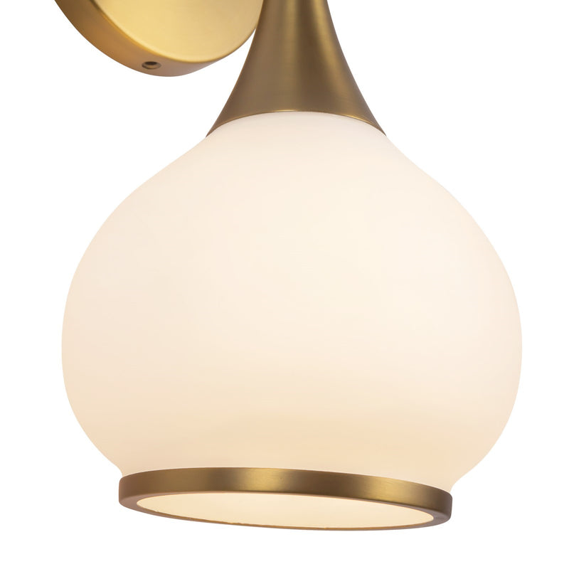 Alora Mood Hazel 1-Light 6in Wall Sconce | Aged Gold and Opal Matte Glass | Bathroom & Powder Room Vanity Light | 60W E26 Damp | Model WV524006AGOP