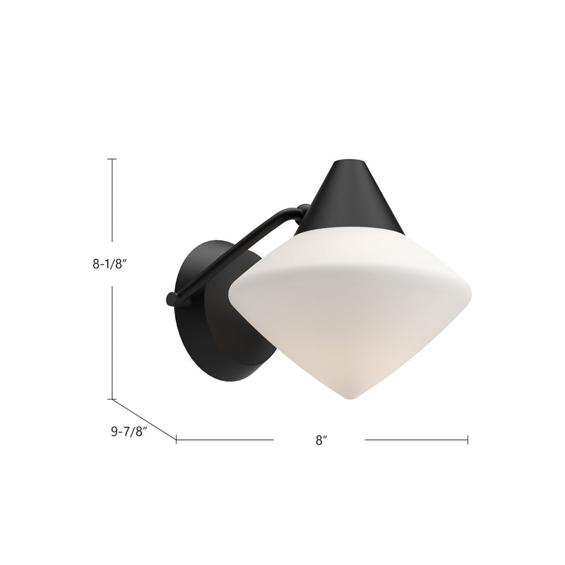 Kuzco Nora 1-Light Wall Vanity | Matte Black and Opal Matte Glass | Bathroom & Powder Room | 8 x 8.12 in, 9.88 in Extension | Model WV537508MBOP