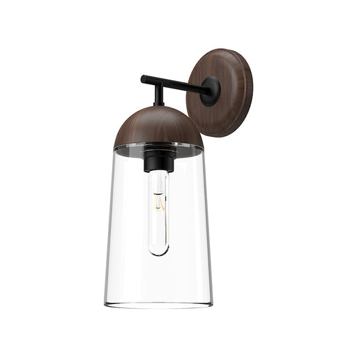 Alora Mood Emil 1-Light 7in Wall/Vanity Light | Modern Matte Black Walnut and Clear Glass | Bathroom Vanity & Damp Location | Model WV542007MBWT