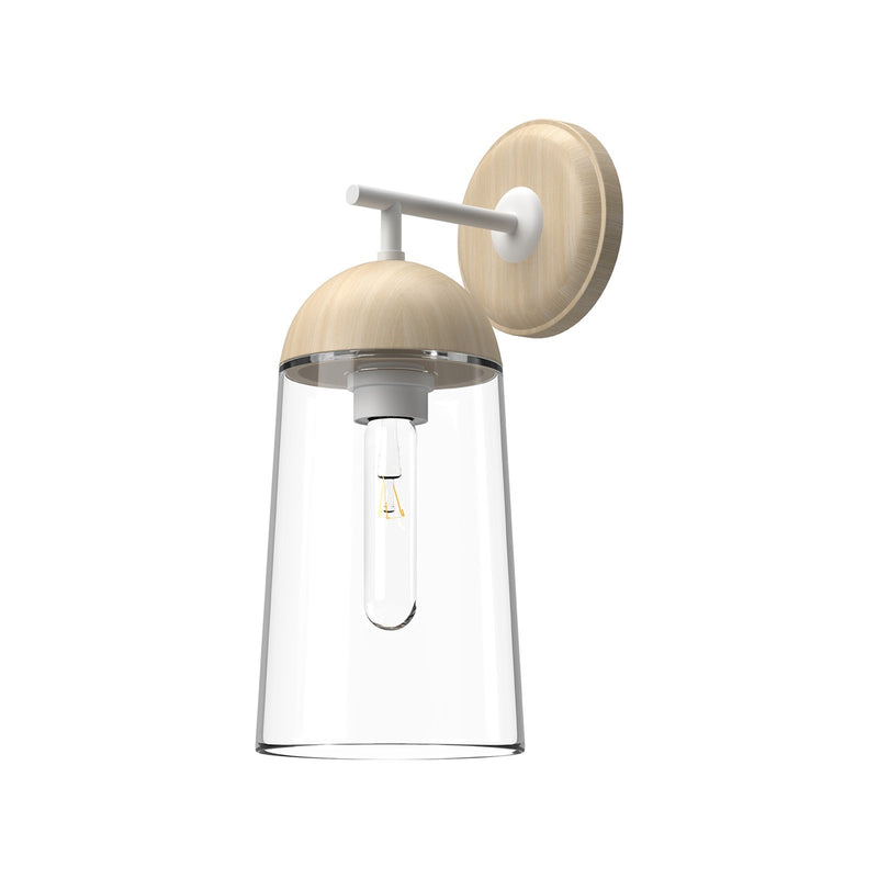 Alora Mood Emil 1-Light 7in Wall Sconce | Scandinavian White Oak and Clear Glass | Bathroom Vanity & Hallway | 6 x 14.88 in | Model WV542007WHWK