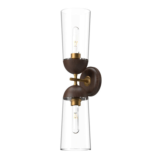 Kuzco Emil 5in 2-Light Wall Sconce | Aged Gold and Walnut with Clear Glass | Bathroom & Hallway | 5 x 23 in | Model WV542226AGWT