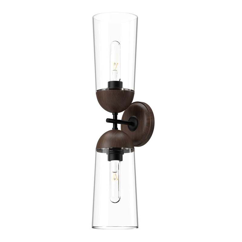 Kuzco Alora Mood Emil 5in 2-Light Wall/Vanity | Matte Black Walnut and Clear Glass | Bathroom & Powder Room | 5 x 23 x 6 in | Model WV542226MBWT