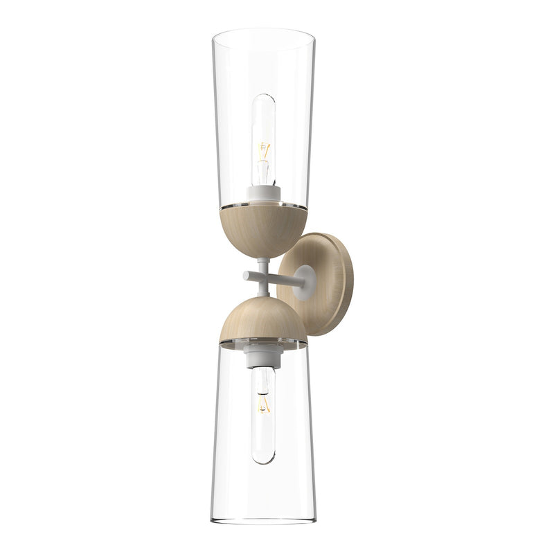 Kuzco Emil 2-Light 5in Vanity Light | White Oak and Clear Glass | Bathroom Vanity & Powder Room | 23.38 x 5 x 6.12 in | Model WV542226WHWK