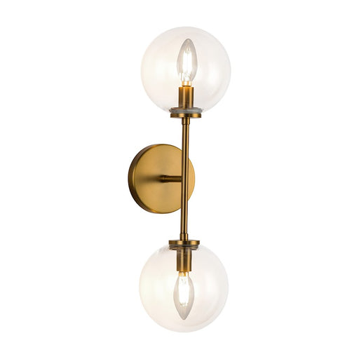 Alora Mood Cassia 20in 2-Light Bathroom Vanity Light | Mid-Century Aged Brass Steel and Clear Glass | Bathroom & Powder Room | Model WV549220AGCL