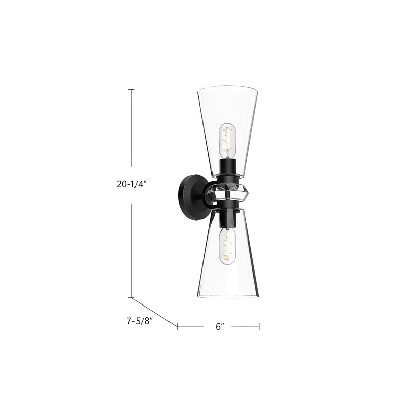 Alora Mood Salem 6in 2-Light Vanity Light | Clear Crystal and Matte Black Metal | Bathroom Vanity & Powder Room | Model WV570221MBCL