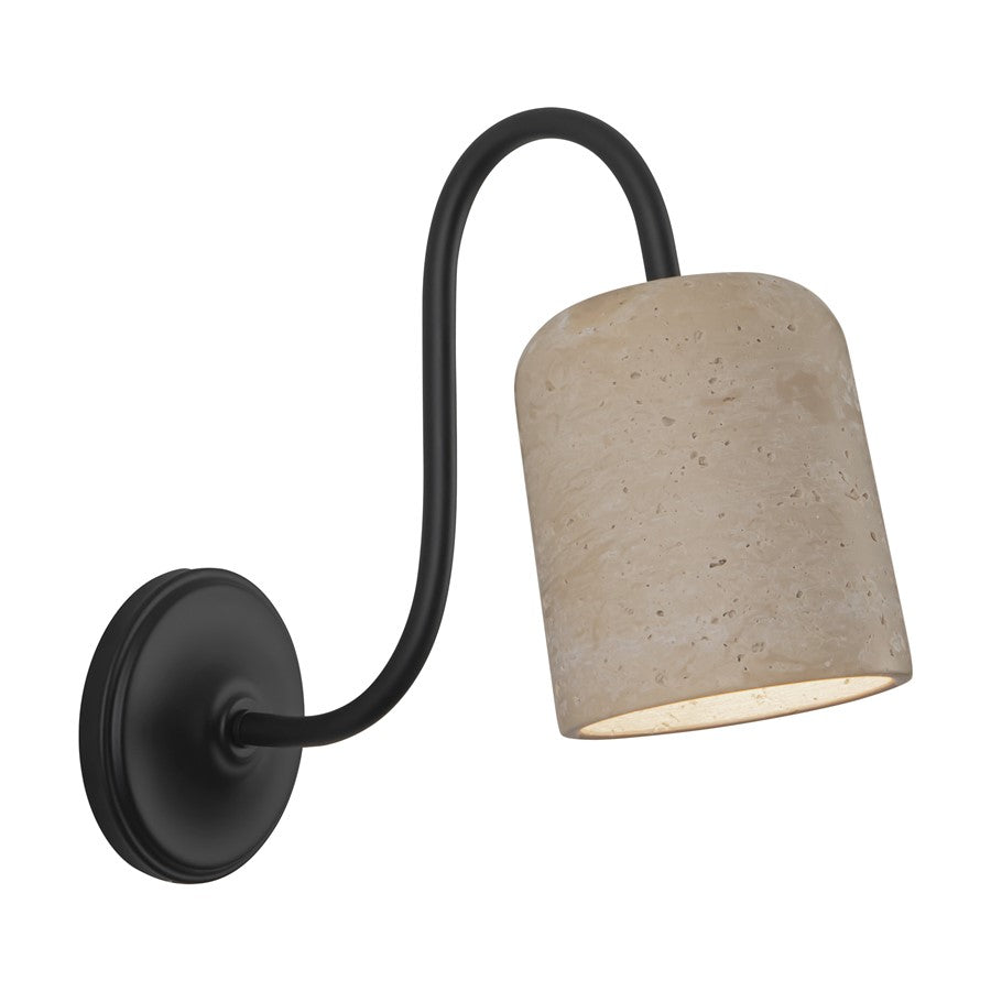 Kuzco Bromley 5" Blk Bathroom Vanity Light, Matte Blk/Travertine - WV592105MBTRV