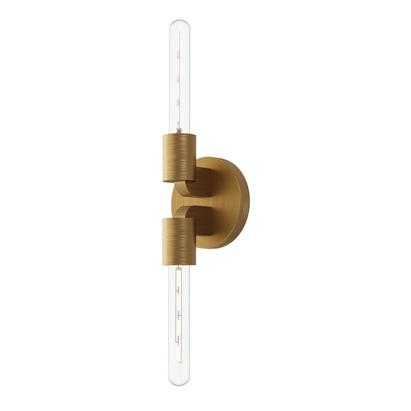 Alora Mood Claire 5in 2-Light Wall Vanity Light | Art Deco Aged Gold Steel | Bathroom & Powder Room | 5 x 7.12 x 3.75 in | Model WV607202AG