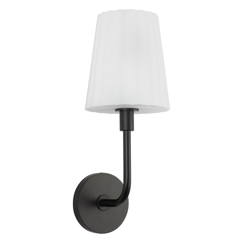 Alora Mood Plisse 7in 1-Light Wall Sconce | Vintage Matte Black and Opal Glass | Bathroom Vanity & Powder Room | 60W E26 Damp | Model WV628107MBOP