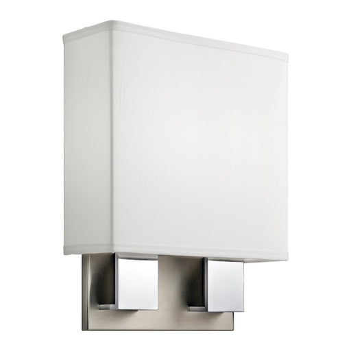 Kichler 11in 1-Light Wall Sconce | Brushed Nickel & Chrome and White Linen White Acrylic | Hallway & Living Room | 11 x 14.25 in | Model 10439NCHLED