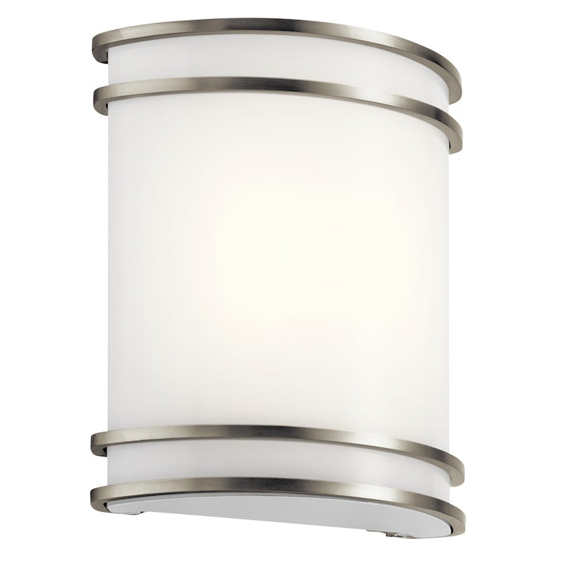 Kichler Utilitarian 10in 1-Light LED Wall Sconce | Brushed Nickel | Hallway & Bathroom | 10 x 4 x 11 in | Model 11319NILED