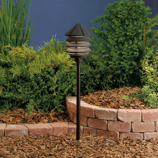 Kichler Six Groove 6in 1-Light Path Light | Transitional Textured Black and Clear Polycarbonate | Landscape & Pathway | 6 x 9.5 in | Model 15005BKT