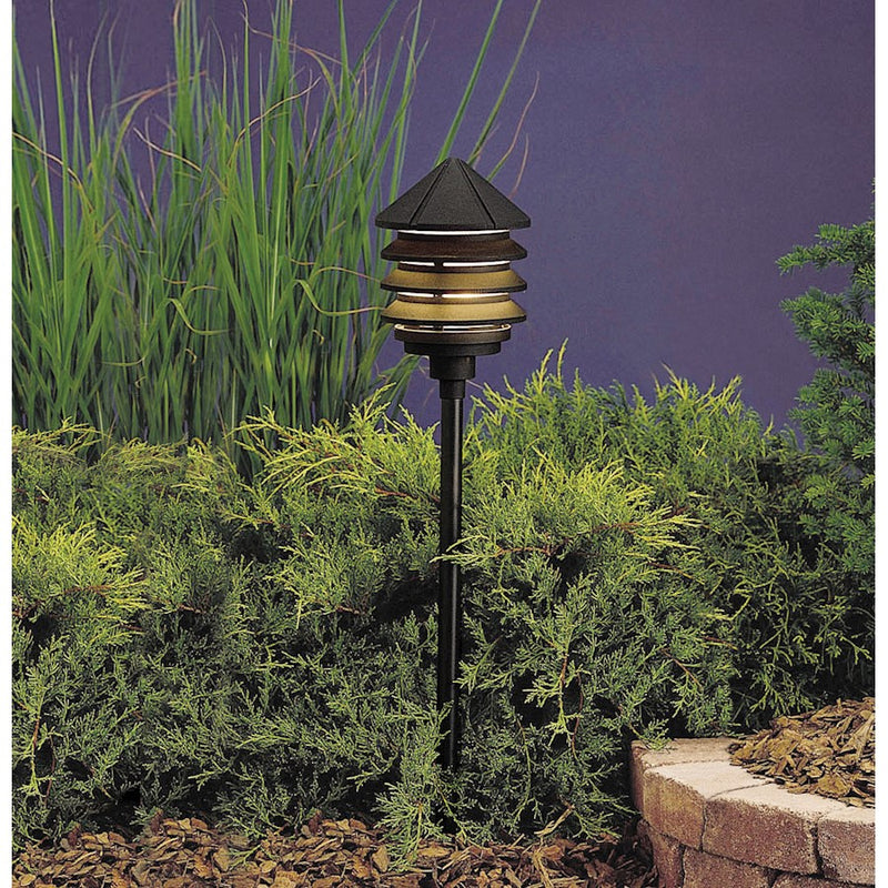 Kichler Six Groove 6in 1-Light Path Light | Transitional Textured Black Aluminum | Landscape & Garden | 6 x 10 in | Model 15205BKT