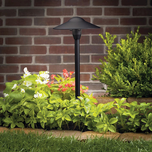 Kichler Dome Path Light 1-Light 12V | Textured Black Aluminum | Landscape Pathway & Garden | 8 x 21 in | Model 15310BKT