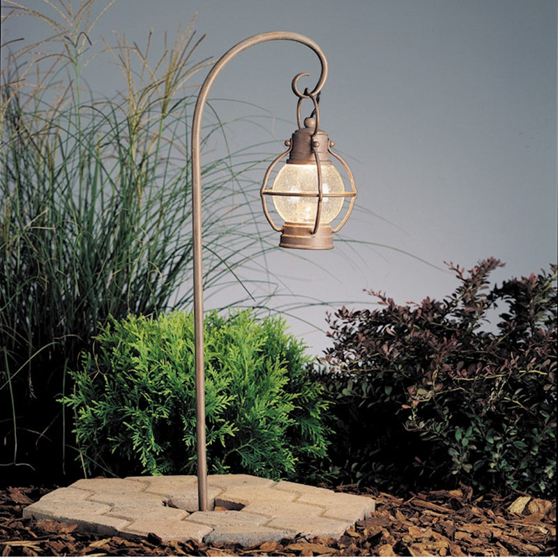 Kichler Concord Path & Spread Lantern 1-Light 12V | Olde Brick Brass and Clear Seedy Glass | Colonial Outdoor Path Light | 6 x 28 in | Model 15334OB