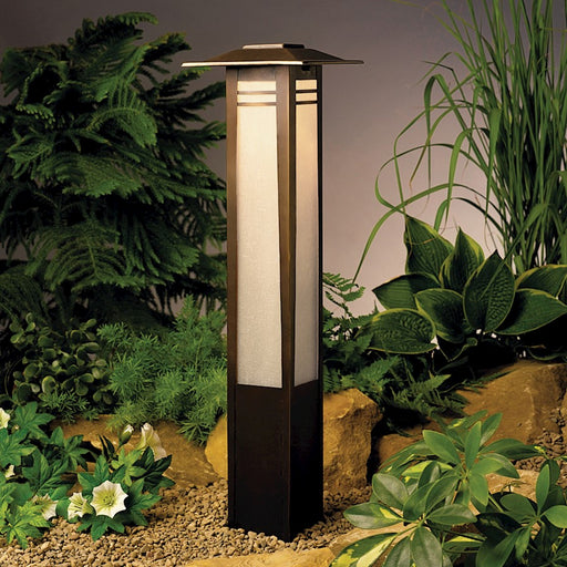 Kichler Zen Garden Bollard 1-Light 12V Path Light | Contemporary Olde Bronze Brass with Amber Seedy Linen Glass | Walkway & Garden | Model 15392OZ