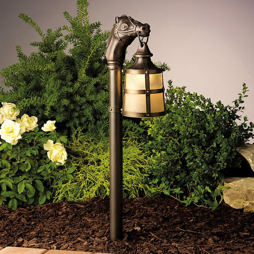 Kichler Path & Spread 27in 1-Light Path Light | Traditional Olde Bronze and Light Linen Glass | Garden & Pathway | 5 x 8 x 27 in | Model 15393OZ