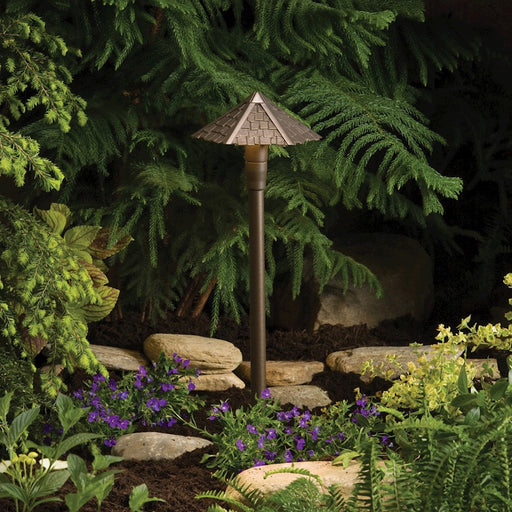 Kichler Shingle Path Head 1-Light Landscape Light | Textured Architectural Bronze and Clear Glass | Outdoor Pathway & Garden | Model 15401AZT