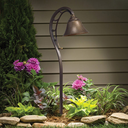 Kichler Intaglio Brass Crook Neck Path & Spread Light | Olde Bronze Stamped Brass | Garden Pathway & Driveway | 10.75 x 6.5 x 27 in | Model 15436OZ
