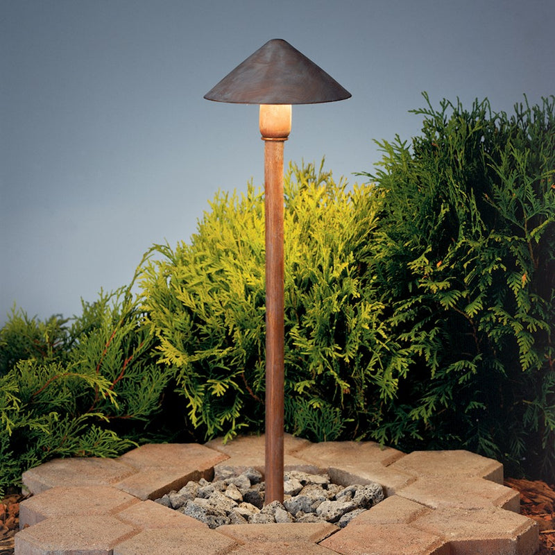 Kichler Fundamentals 20in 1-Light Landscape Path Light | Contemporary Olde Brick Brass | Walkway & Garden | 6 x 20 in | Model 15439OB