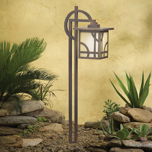 Kichler Larkin Estates 27in 1-Light Path Light | Contemporary Olde Bronze & Etched Umber Glass | Garden & Walkway | 6 x 9 x 27 in | Model 15444OZ