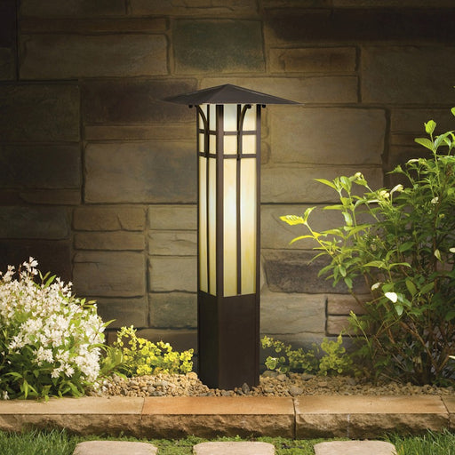 Kichler Mission Bollard Path Light | Olde Bronze Brass & Honey Beige Glass | Garden & Walkway | 9 x 9 x 25.5 in, 2-Light 12V | Model 15458OZ
